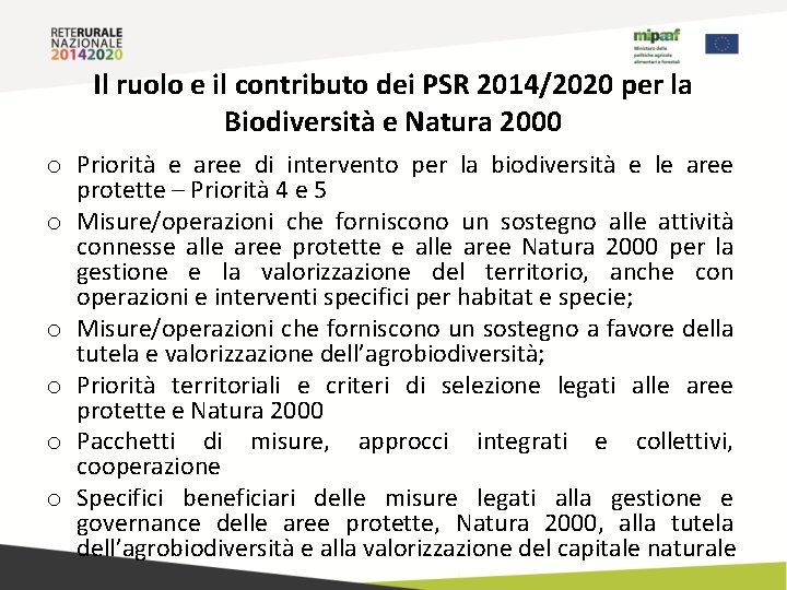 Il ruolo e il contributo dei PSR 2014/2020 per la Biodiversità e Natura 2000