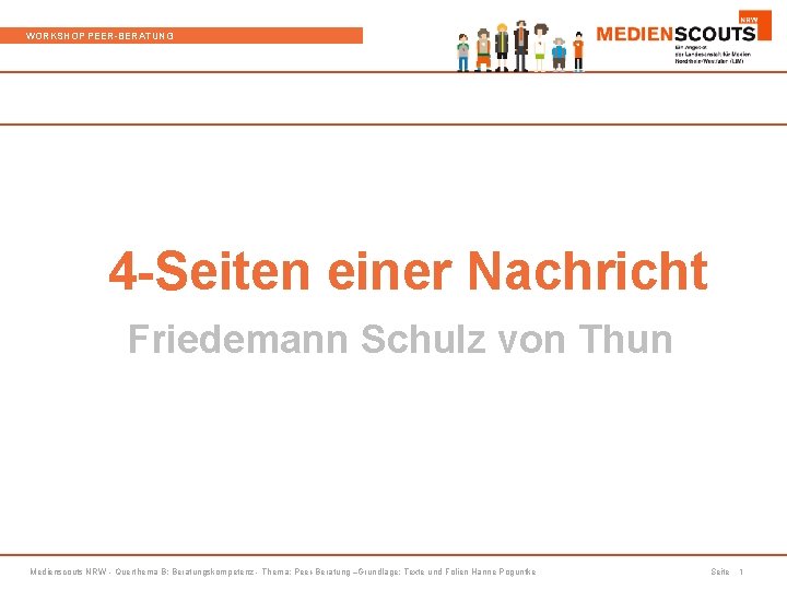 WORKSHOP PEER-BERATUNG 4 -Seiten einer Nachricht Friedemann Schulz von Thun Medienscouts NRW - Querthema
