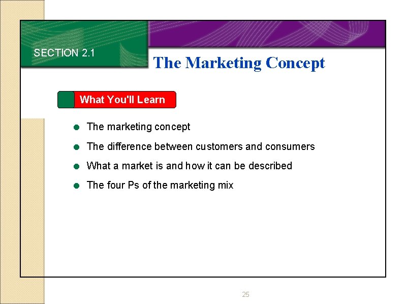 SECTION 2. 1 The Marketing Concept What You'll Learn = The marketing concept =