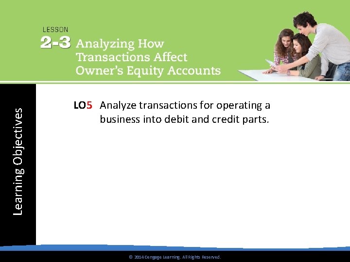 Learning Objectives LO 5 Analyze transactions for operating a business into debit and credit
