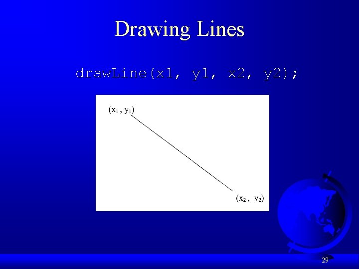 Drawing Lines draw. Line(x 1, y 1, x 2, y 2); 29 