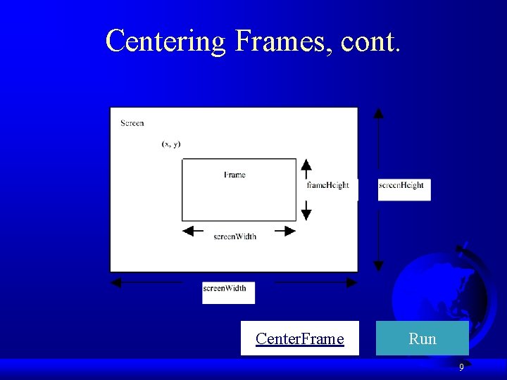 Centering Frames, cont. Center. Frame Run 9 