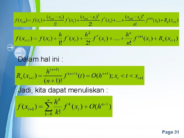 Dalam hal ini : Jadi, kita dapat menuliskan : Powerpoint Templates Page 31 