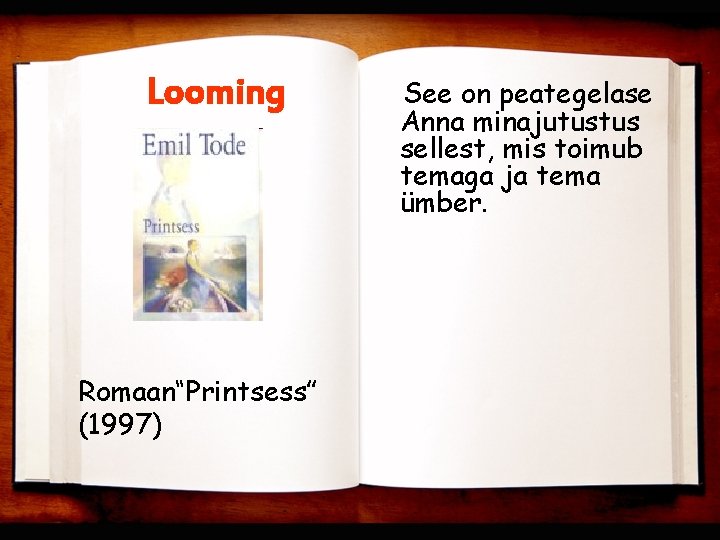 Looming Romaan“Printsess” (1997) See on peategelase Anna minajutustus sellest, mis toimub temaga ja tema