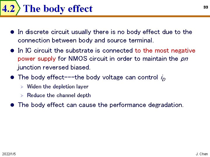 4. 2 The body effect 33 In discrete circuit usually there is no body