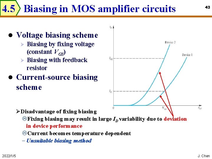 4. 5 Biasing in MOS amplifier circuits l Voltage biasing scheme Ø Ø l