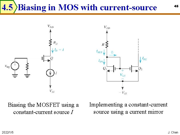 4. 5 Biasing in MOS with current-source Biasing the MOSFET using a constant-current source