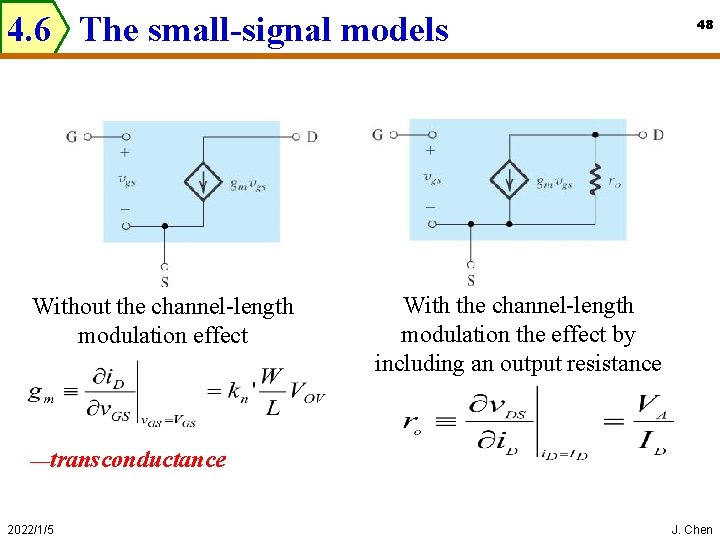 4. 6 The small-signal models Without the channel-length modulation effect 48 With the channel-length