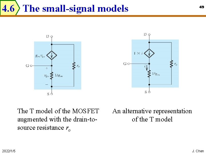 4. 6 The small-signal models The T model of the MOSFET augmented with the