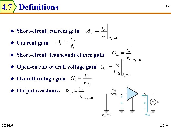 4. 7 Definitions l Short-circuit current gain l Current gain l Short-circuit transconductance gain