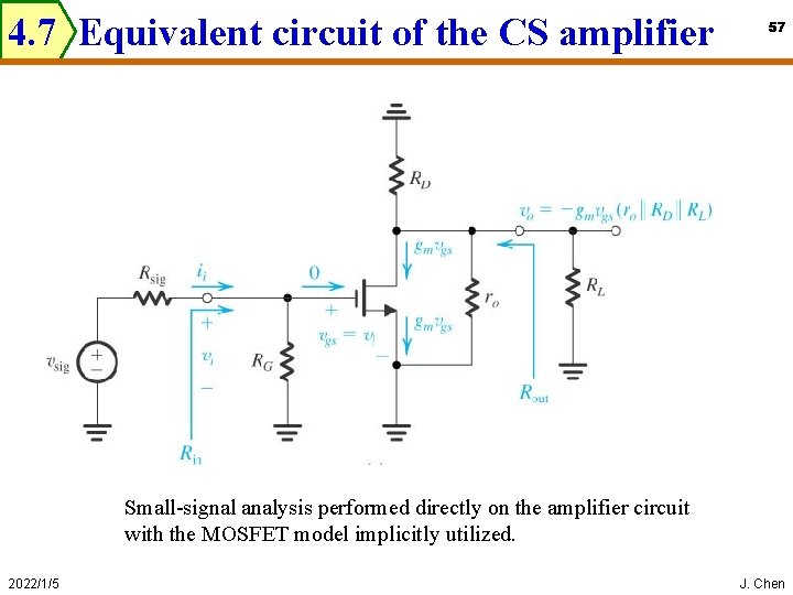 4. 7 Equivalent circuit of the CS amplifier 57 Small-signal analysis performed directly on