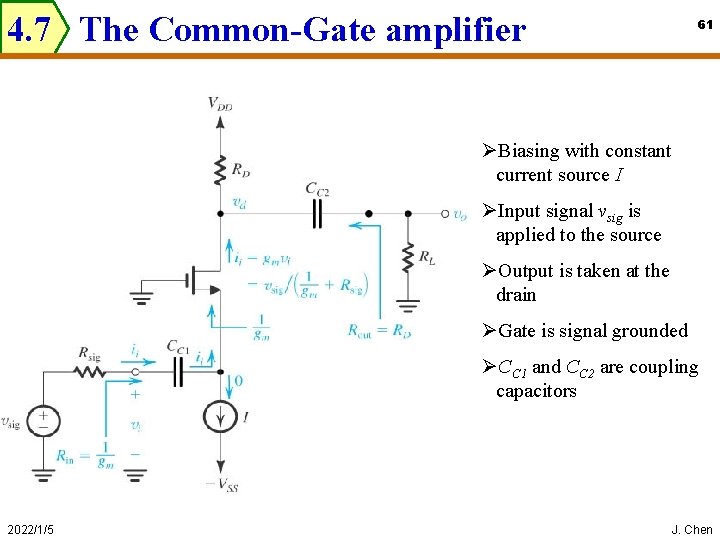 4. 7 The Common-Gate amplifier 61 ØBiasing with constant current source I ØInput signal