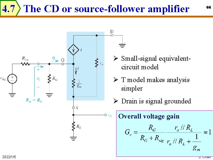 4. 7 The CD or source-follower amplifier 66 Ø Small-signal equivalentcircuit model Ø T