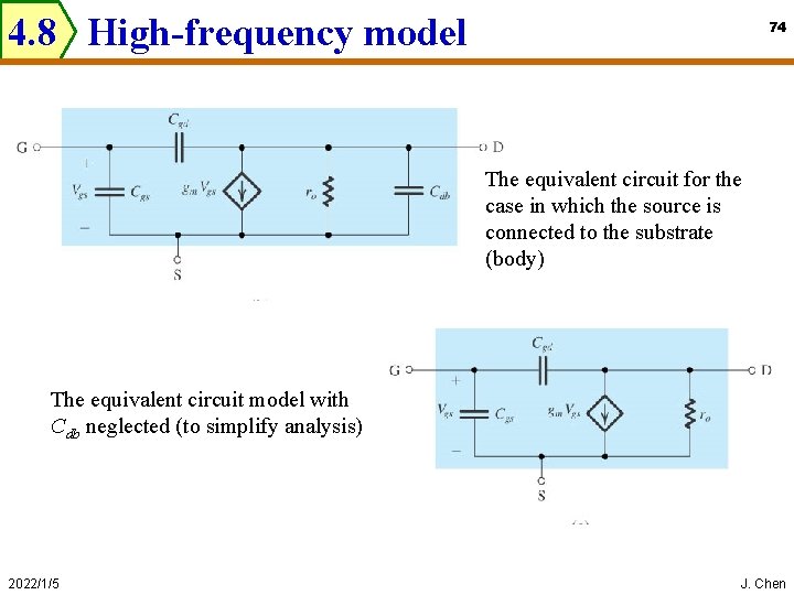 4. 8 High-frequency model 74 The equivalent circuit for the case in which the