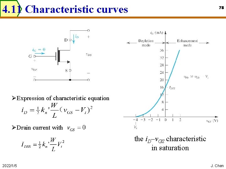 4. 11 Characteristic curves 78 ØExpression of characteristic equation ØDrain current with the i.