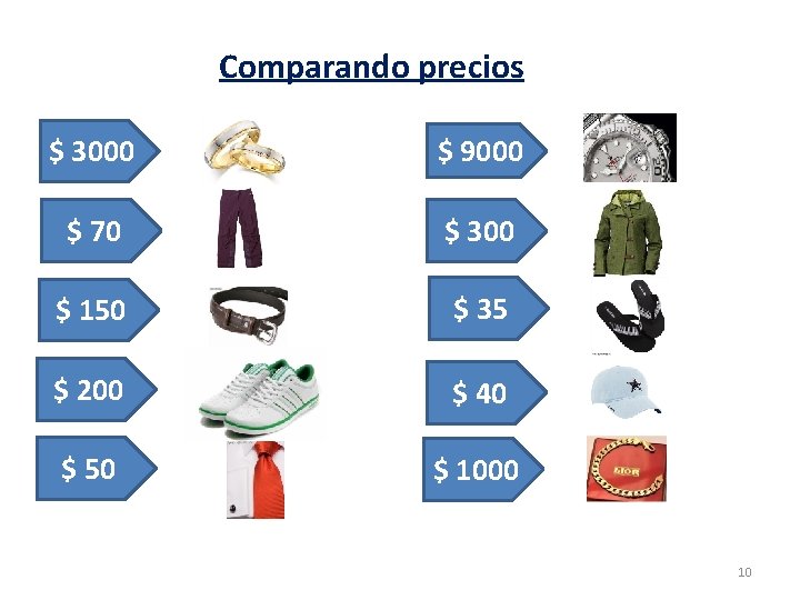 Comparando precios $ 3000 $ 9000 $ 70 $ 300 $ 150 $ 35