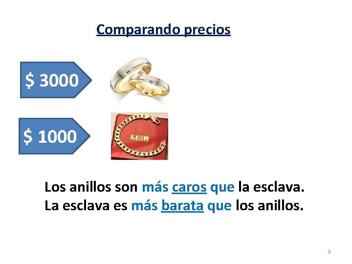 Comparando precios $ 3000 $ 1000 Los anillos son más caros que la esclava.