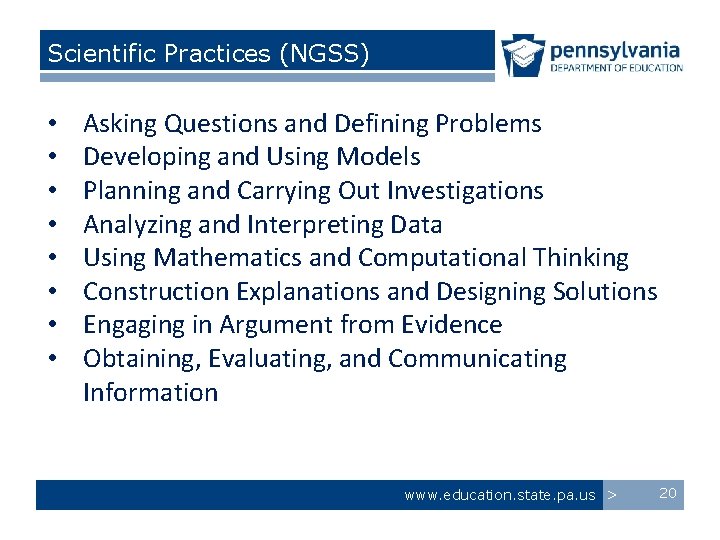 Scientific Practices (NGSS) • • Asking Questions and Defining Problems Developing and Using Models