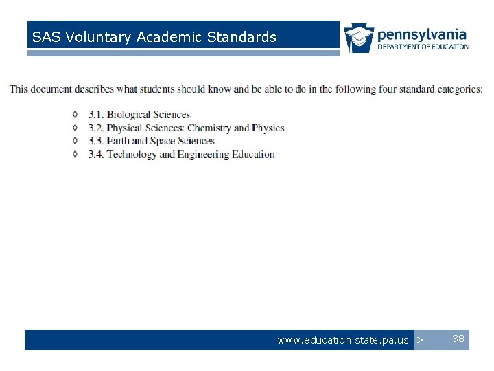 SAS Voluntary Academic Standards www. education. state. pa. us > 38 