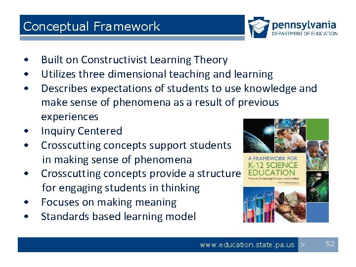 Conceptual Framework • Built on Constructivist Learning Theory • Utilizes three dimensional teaching and