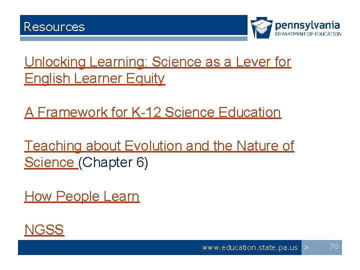 Resources Unlocking Learning: Science as a Lever for English Learner Equity A Framework for