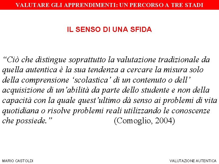 SIS Torino – a. a. 2006/07 DOCIMOLOGIA VALUTARE GLI APPRENDIMENTI: UN PERCORSO A TRE