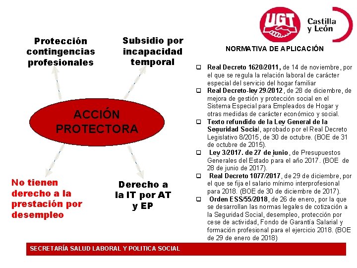 Protección contingencias profesionales Subsidio por incapacidad temporal ACCIÓN PROTECTORA No tienen derecho a la