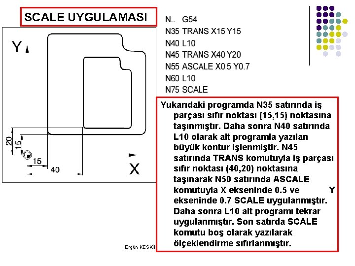 SCALE UYGULAMASI Ergün KESKİN Yukarıdaki programda N 35 satırında iş parçası sıfır noktası (15, SCALE UYGULAMASI Ergün KESKİN Yukarıdaki programda N 35 satırında iş parçası sıfır noktası (15,