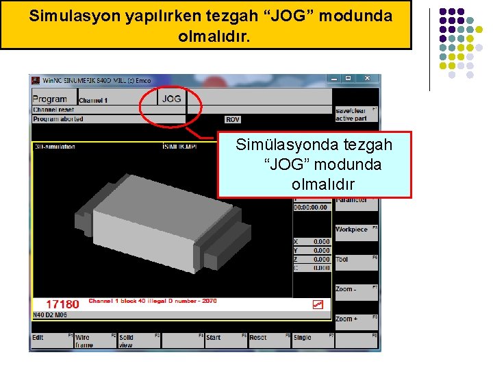 Simulasyon yapılırken tezgah “JOG” modunda olmalıdır. Simülasyonda tezgah “JOG” modunda olmalıdır Ergün KESKİN Simulasyon yapılırken tezgah “JOG” modunda olmalıdır. Simülasyonda tezgah “JOG” modunda olmalıdır Ergün KESKİN
