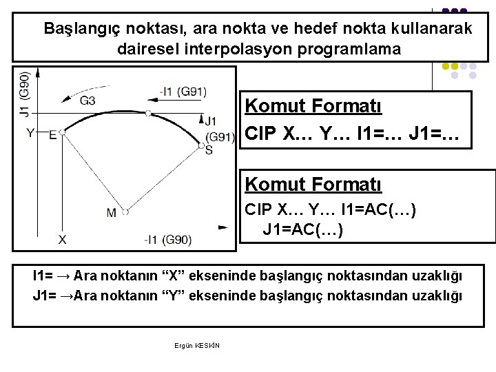 Başlangıç noktası, ara nokta ve hedef nokta kullanarak dairesel interpolasyon programlama Komut Formatı CIP Başlangıç noktası, ara nokta ve hedef nokta kullanarak dairesel interpolasyon programlama Komut Formatı CIP