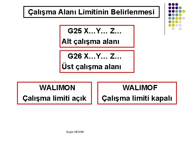 Çalışma Alanı Limitinin Belirlenmesi G 25 X…Y… Z… Alt çalışma alanı G 26 X…Y… Çalışma Alanı Limitinin Belirlenmesi G 25 X…Y… Z… Alt çalışma alanı G 26 X…Y…