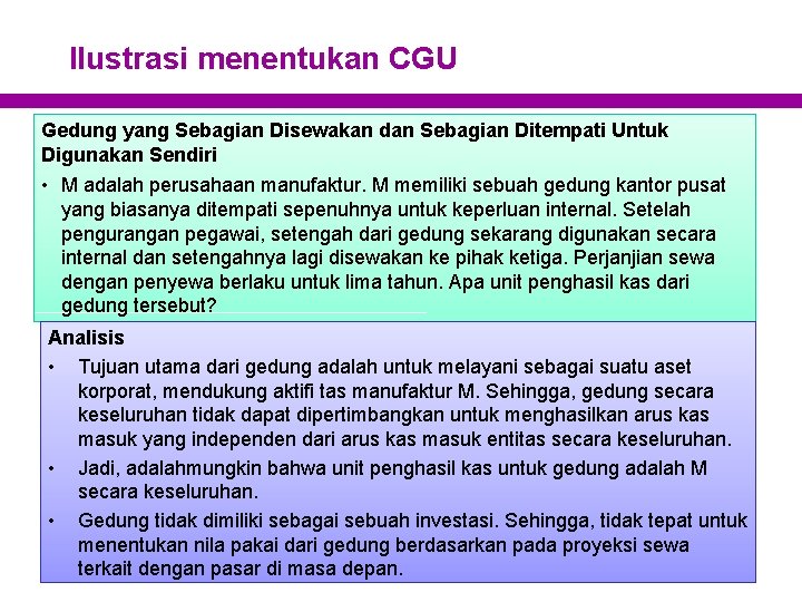 Ilustrasi menentukan CGU Gedung yang Sebagian Disewakan dan Sebagian Ditempati Untuk Digunakan Sendiri •