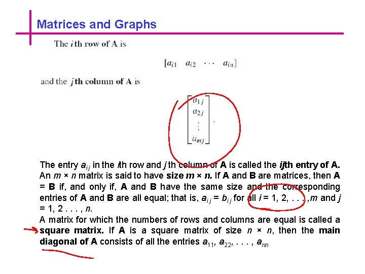 Matrices and Graphs The entry ai j in the ith row and j th