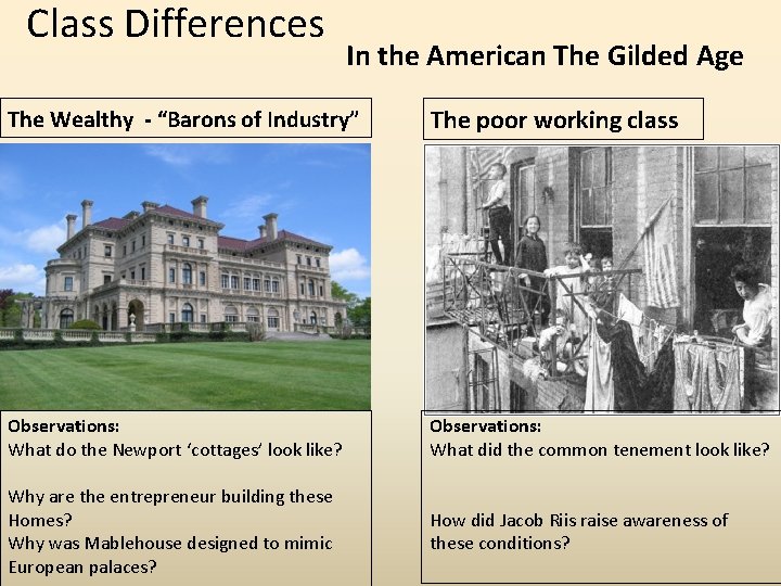 Class Differences In the American The Gilded Age The Wealthy - “Barons of Industry”