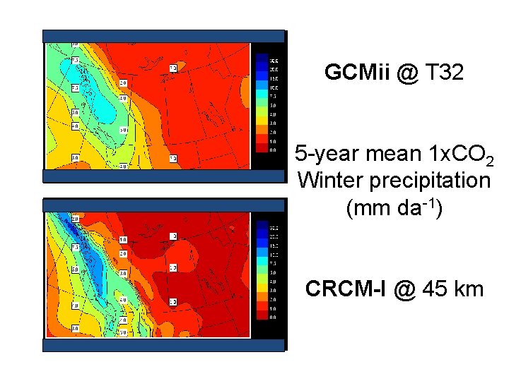 GCMii @ T 32 5 -year mean 1 x. CO 2 Winter precipitation (mm