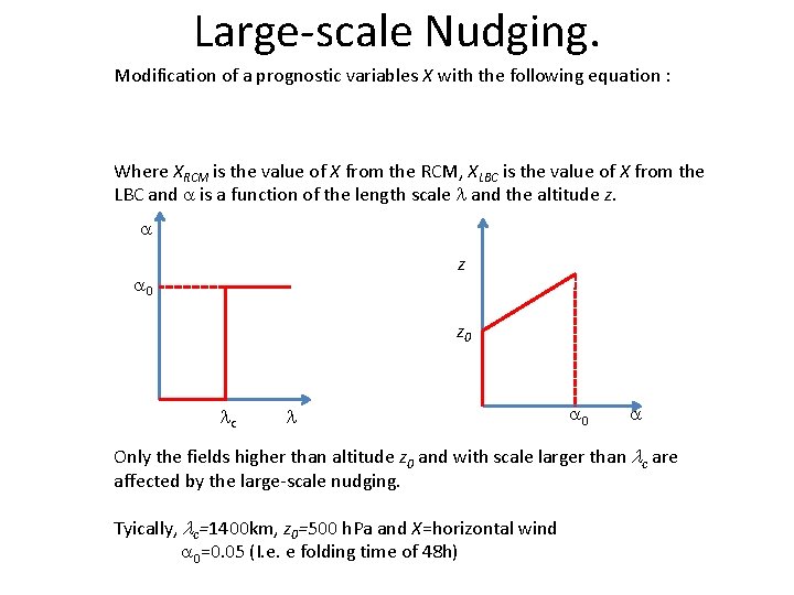 Large-scale Nudging. Modification of a prognostic variables X with the following equation : Where