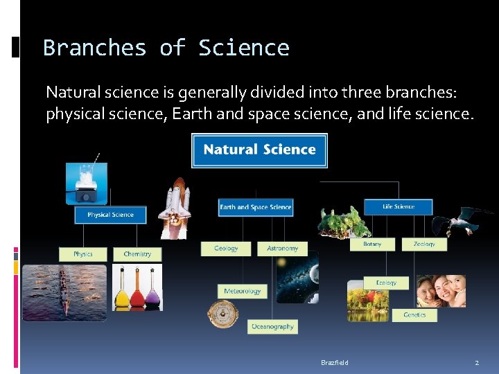 Branches of Science Natural science is generally divided into three branches: physical science, Earth Branches of Science Natural science is generally divided into three branches: physical science, Earth