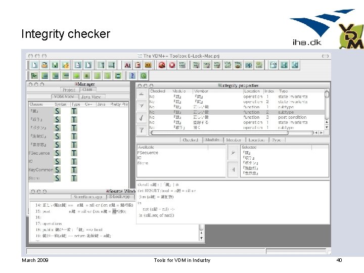 Integrity checker March 2009 Tools for VDM in Industry 40 