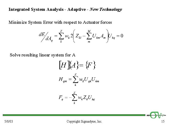 Integrated System Analysis - Adaptive - New Technology Minimize System Error with respect to