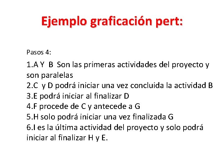Ejemplo graficación pert: Pasos 4: 1. A Y B Son las primeras actividades del Ejemplo graficación pert: Pasos 4: 1. A Y B Son las primeras actividades del