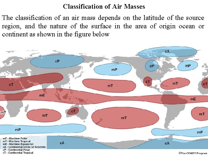 Classification of Air Masses The classification of an air mass depends on the latitude