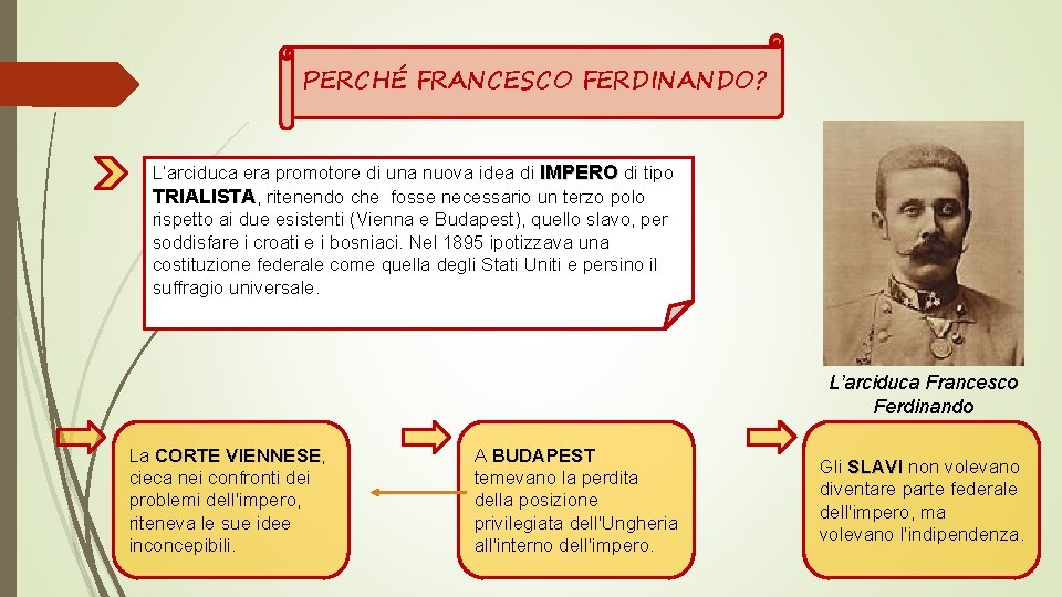 PERCHÉ FRANCESCO FERDINANDO? L’arciduca era promotore di una nuova idea di IMPERO di tipo