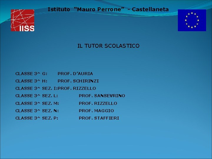 Istituto “Mauro Perrone” - Castellaneta IL TUTOR SCOLASTICO CLASSE 3^ G: PROF. D’AURIA CLASSE