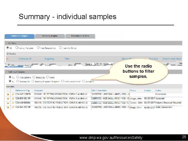 Summary - individual samples www. dmp. wa. gov. au/Resources. Safety 25 