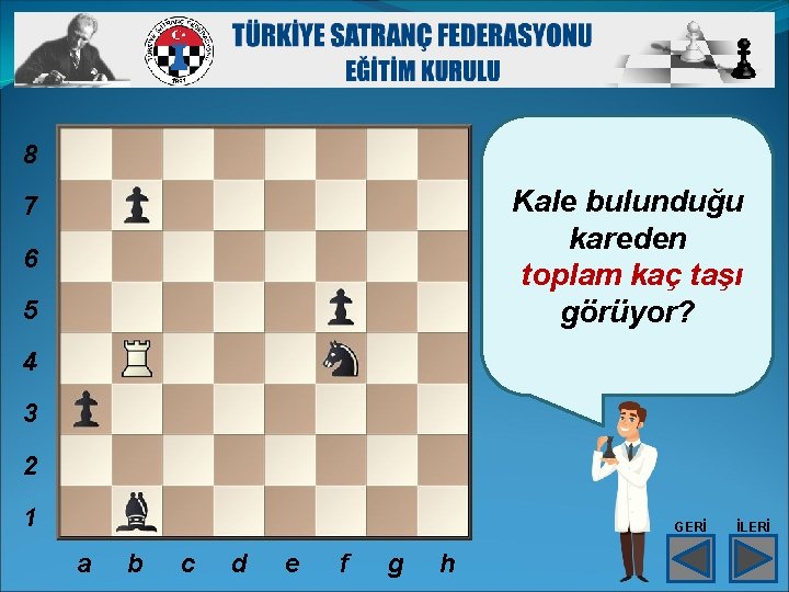 8 Kale bulunduğu kareden toplam kaç taşı görüyor? 7 6 5 4 3 2