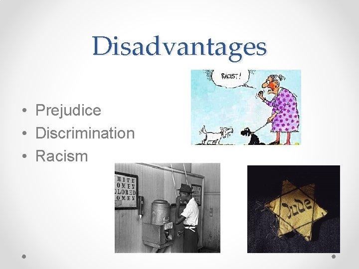 Disadvantages • Prejudice • Discrimination • Racism 