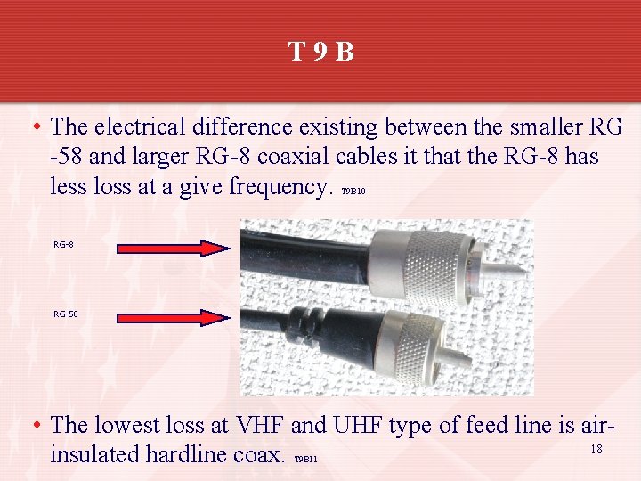 T 9 B • The electrical difference existing between the smaller RG -58 and