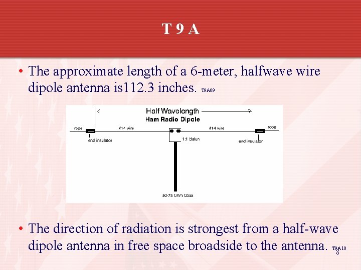 T 9 A • The approximate length of a 6 -meter, halfwave wire dipole