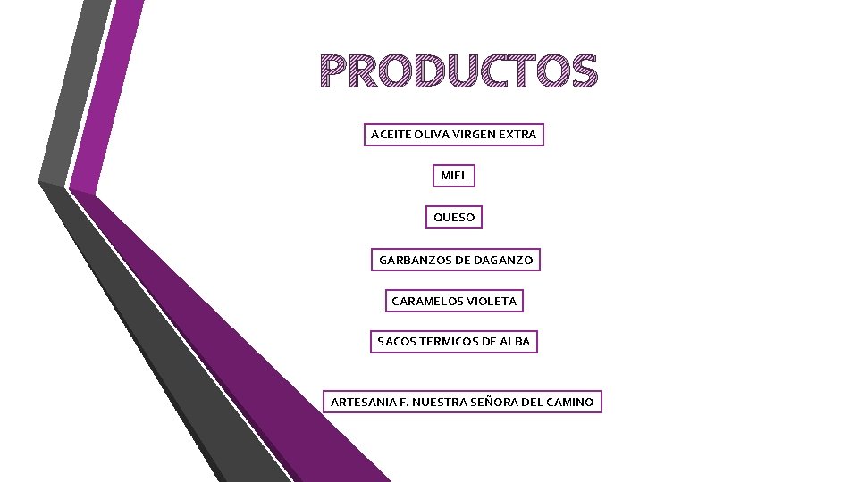 PRODUCTOS ACEITE OLIVA VIRGEN EXTRA MIEL QUESO GARBANZOS DE DAGANZO CARAMELOS VIOLETA SACOS TERMICOS