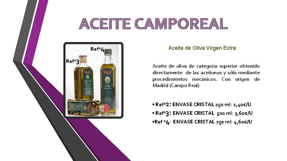 ACEITE CAMPOREAL Refª 4 Refª 3 Refª 2 Aceite de Oliva Virgen Extra Aceite